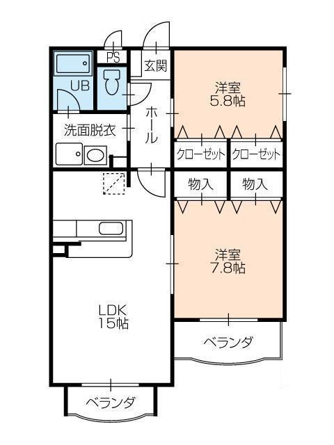クレール花田(2LDK/3階)の間取り写真