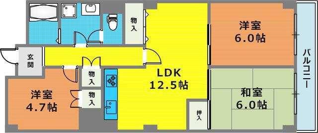 熊内スカイハイツ(3LDK/1階)の間取り写真