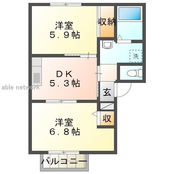 エスペランサ A(2K/2階)の間取り写真