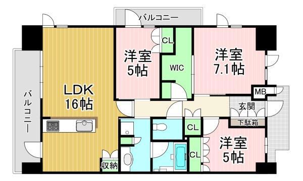 ジオ長岡天神レジデンス 901号(3LDK/9階)の間取り写真