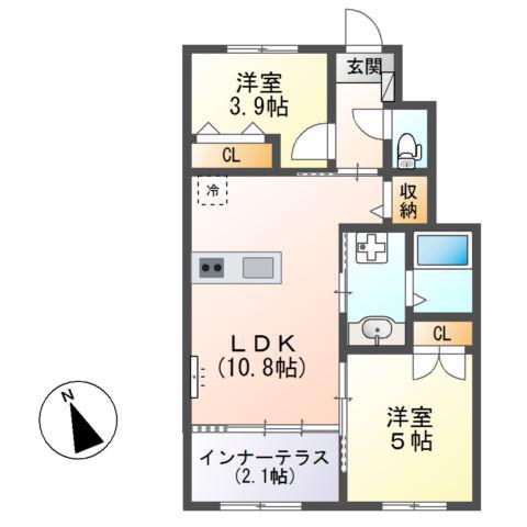 洸 II(2LDK/1階)の間取り写真