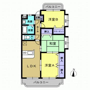 グリーンヒルズ(3LDK/1階)の間取り写真