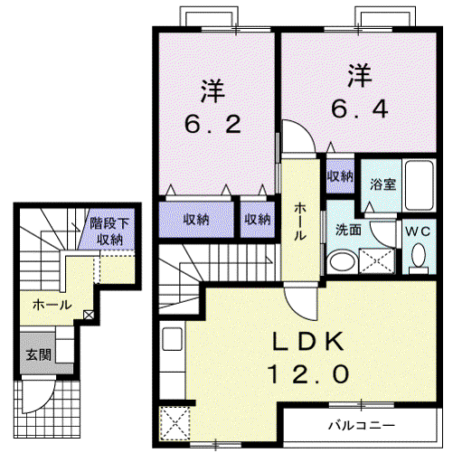 カーサ・ソレアード S(2LDK/2階)の間取り写真