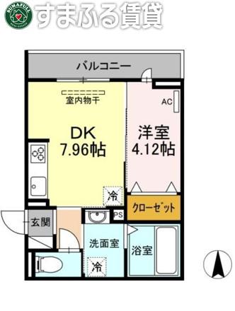 つむぎテラシア 弐番館(1DK/2階)の間取り写真