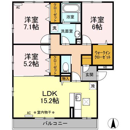 カンパーレ S(3LDK/1階)の間取り写真