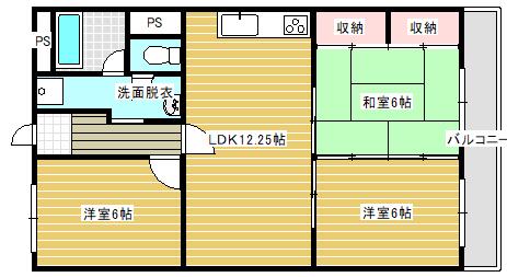 日の出マンション(3LDK/3階)の間取り写真