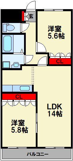 フローラルコート(2LDK/2階)の間取り写真