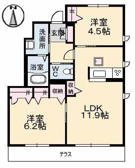 ソルコートC棟(2LDK/1階)の間取り写真