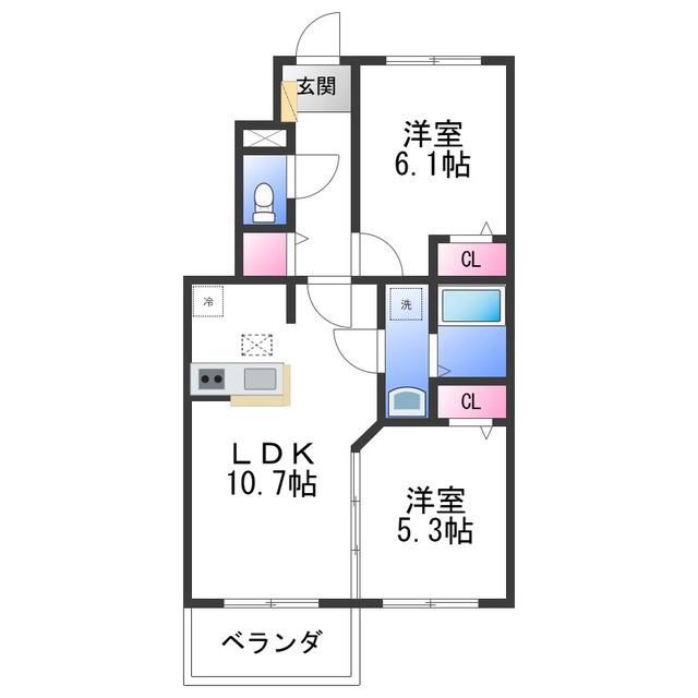 プチ シャ(2LDK/1階)の間取り写真