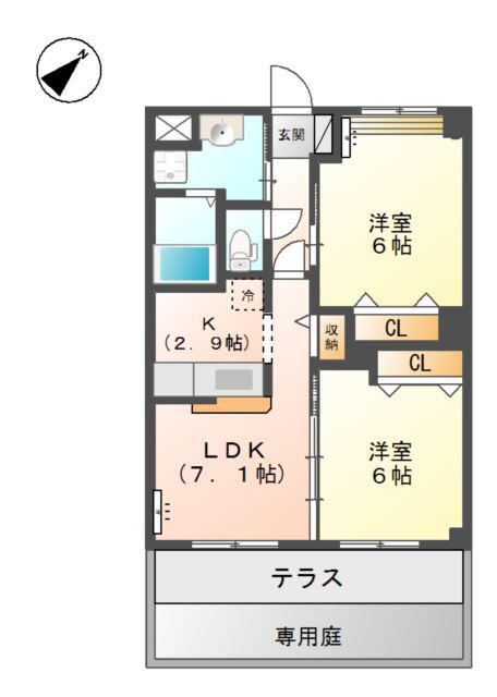 SUNNY PLACE 久留里(2LDK/1階)の間取り写真
