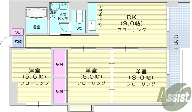 銀杏町庄司マンション(3DK/2階)の間取り写真