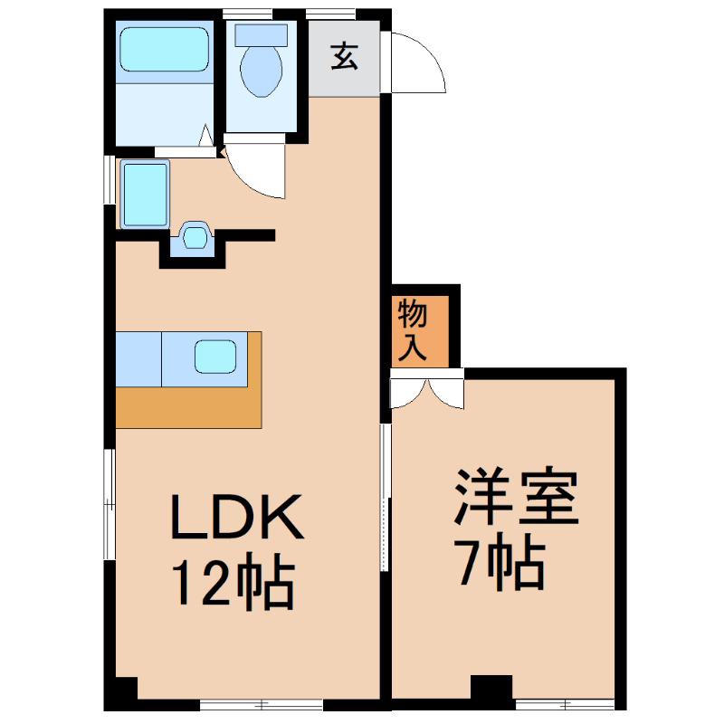 鹿児島県鹿屋市 2階建 築43年(1LDK/2階)の間取り写真