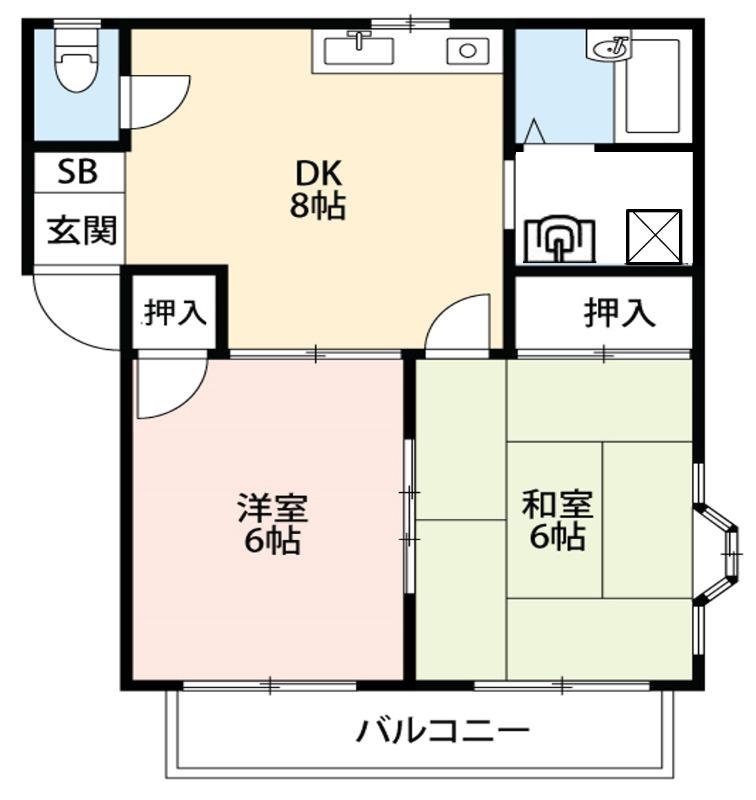 サンヴィレッジE棟(2DK/2階)の間取り写真