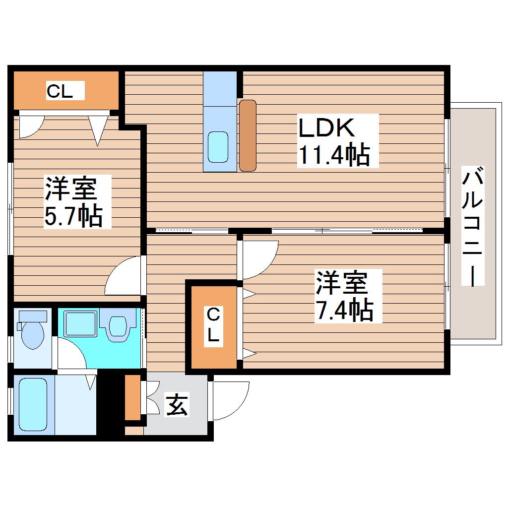 GIARDINO・A(2LDK/1階)の間取り写真