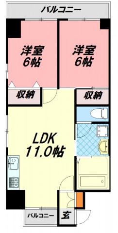 フリーダム舟入本町(2LDK/9階)の間取り写真