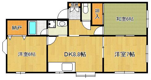 アベニュー上山A棟(3SDK/1階)の間取り写真