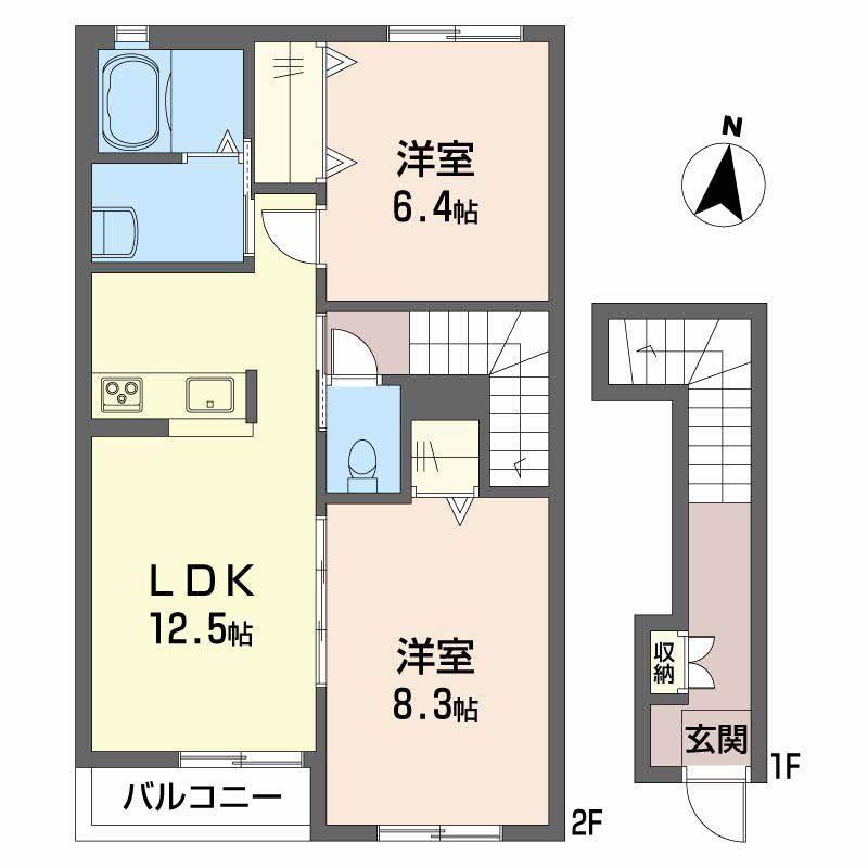 フロレゾン B棟(2LDK/2階)の間取り写真