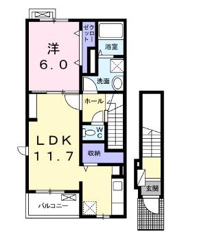 ルシェルサンフラワーC(1LDK/2階)の間取り写真