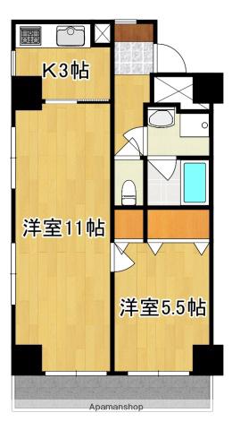 ライオンズマンション甲府中央(2K/10階)の間取り写真