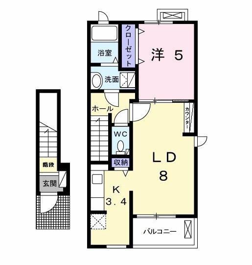 ジェルメ スウィート バジル(1LDK/2階)の間取り写真