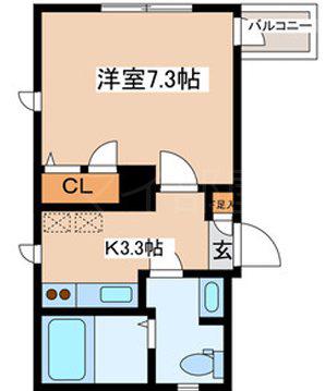 ブリリアント市ヶ谷(1K/2階)の間取り写真