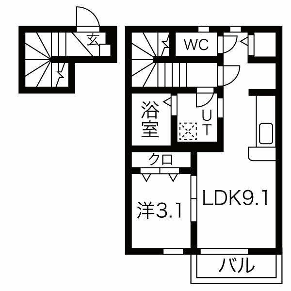 FOLUNAI(1LDK/2階)の間取り写真