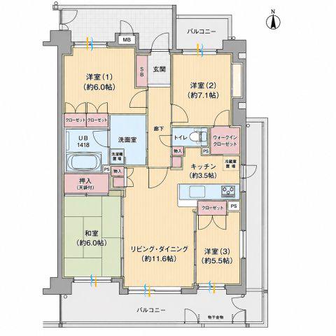エスリード東花園(3LDK/6階)の間取り写真