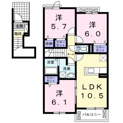 ヌーベル・シャトウG(3LDK/2階)の間取り写真
