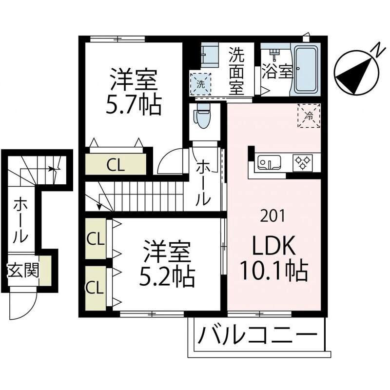 グリーンヒルD(2LDK/2階)の間取り写真