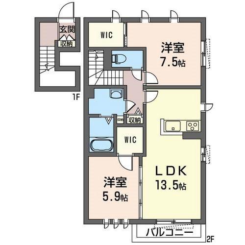 パークサイド ヴィナ(2LDK/2階)の間取り写真