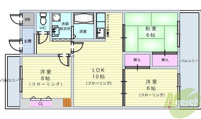 アビタシオン西緑丘(3LDK/2階)の間取り写真