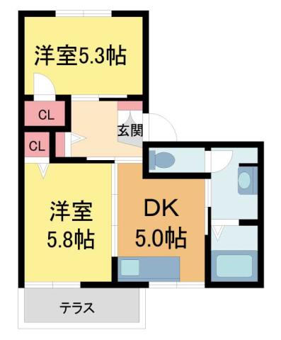 フレグランス宝塚II(1LDK/1階)の間取り写真