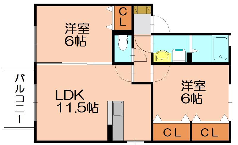 レイクパークかよいちょう(2LDK/1階)の間取り写真