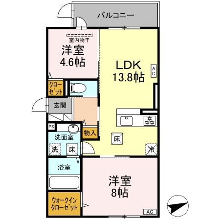 D-ROOM西熊本駅II(2LDK/1階)の間取り写真