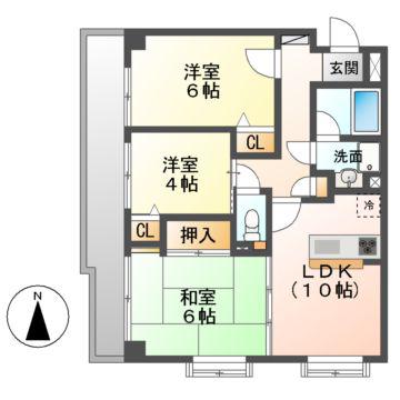 川名シティハウス(3LDK/5階)の間取り写真