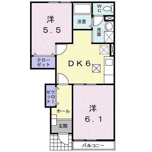 フィオレンテII(2DK/1階)の間取り写真