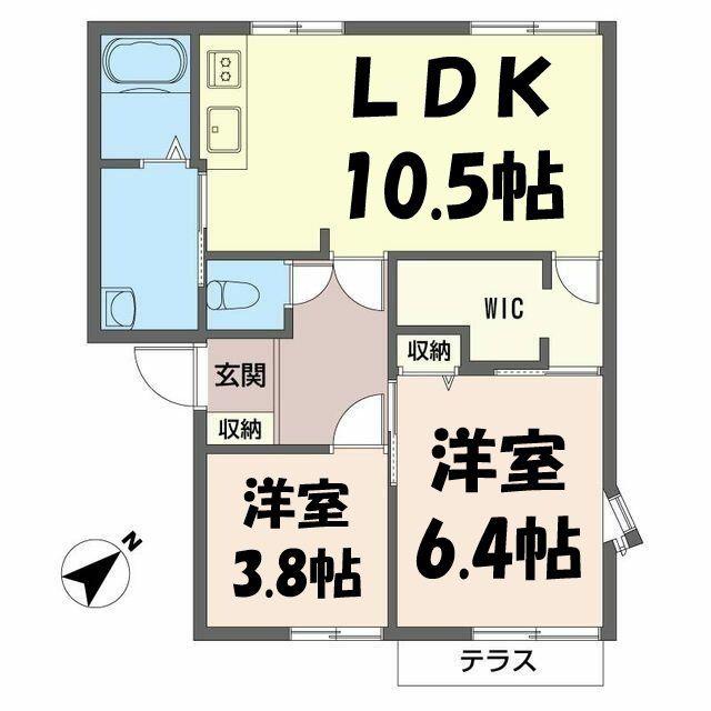 ヴェルデカーサE(2LDK/1階)の間取り写真