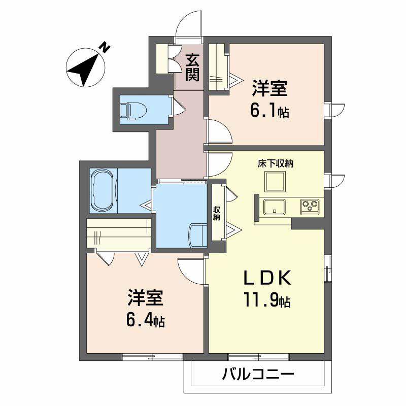 シャーメゾンラフィーネ C棟(2LDK/1階)の間取り写真