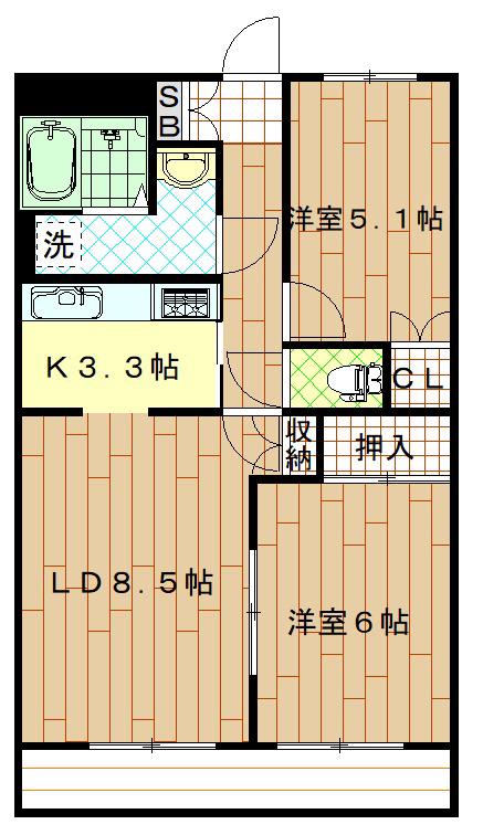 ファミール和光II(2LDK/2階)の間取り写真