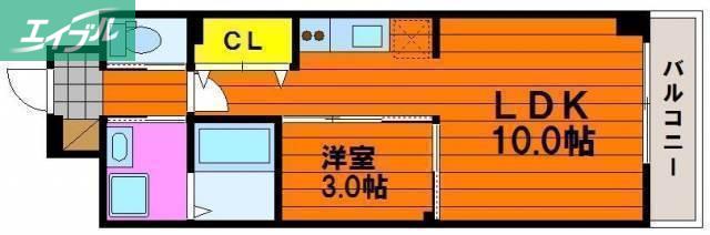 プランドール大供(1LDK/10階)の間取り写真