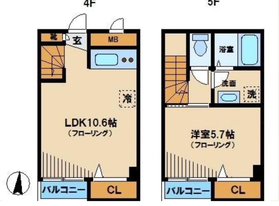 キャッスル中野新橋(1LDK/4階)の間取り写真