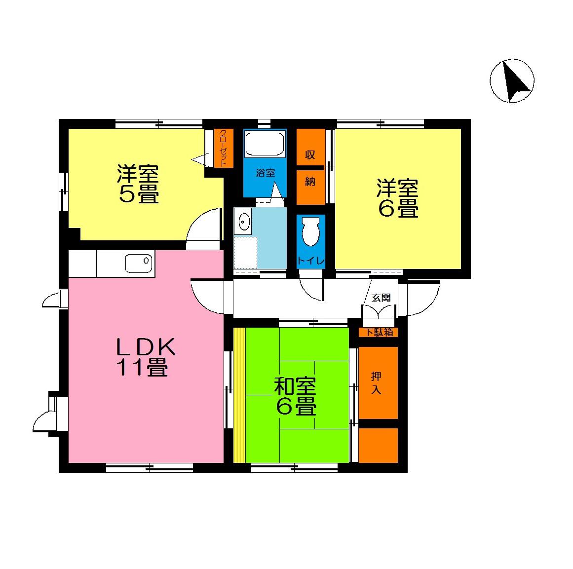 セレスコートB(3LDK/1階)の間取り写真