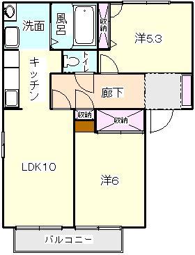 グランデュール昴C(2LDK/2階)の間取り写真
