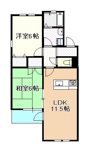 グレンフォールYASUDA A(2LDK/1階)の間取り写真