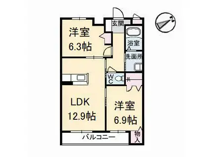 グランマスト多治米 B棟(2LDK/3階)の間取り写真
