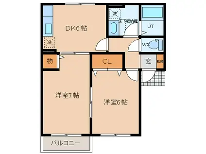 リザハウスB(2DK/2階)の間取り写真