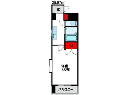 赤間田園ビル(1K/6階)の間取り写真