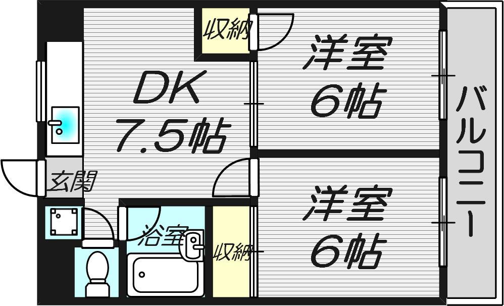 ベストレジデンス尼崎II(2DK/2階)の間取り写真