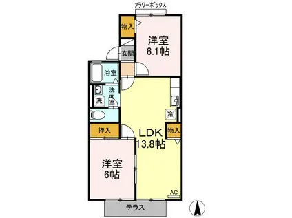 グランシャリオ I棟(2LDK/1階)の間取り写真