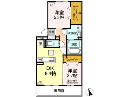ペルラディアマンテ A棟(2DK/1階)の間取り写真